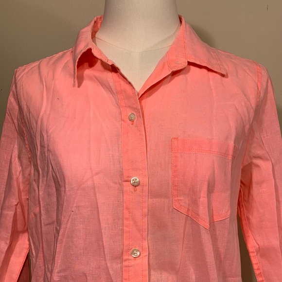 GAP Women’s Boyfriend Fit Button-Up Shirt Size XS Pink Linen Blend Long Sleeve - Picture 2 of 6